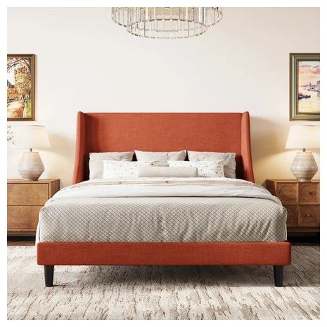 Mercury Row Bowdoin Modern Linen Upholstered Wingback Platform Bed