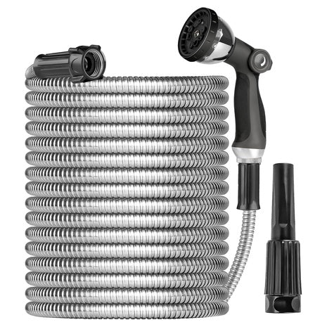 100ft Heavy Duty Stainless Steel Metal Water Hose With Sprayer