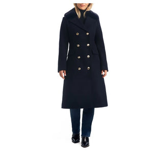 Vince Camuto Women's Double Breasted Wool Blend Coat with Removable Faux Fur Collar