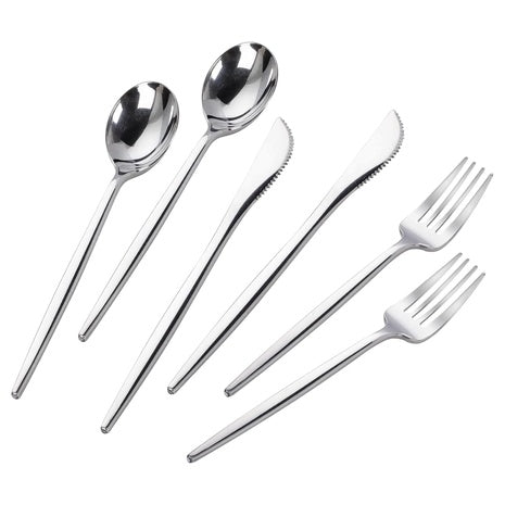 300 Heavy-Duty Silver Plastic Cutlery Set