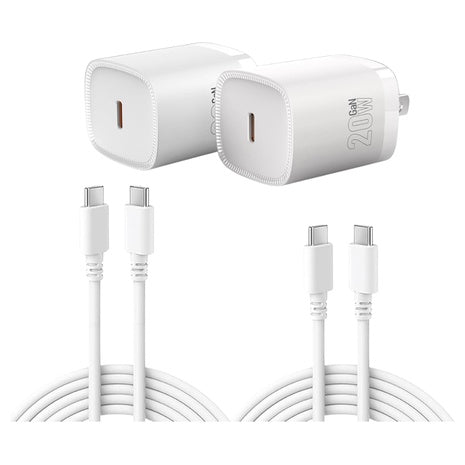 2-Pack 20W USB-C PD Fast Charging Block With 6FT C To C Cable