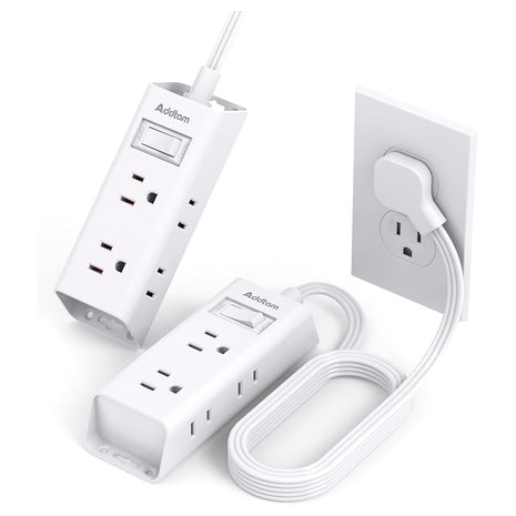 2-Pack 5FT Ultra Flat Cord with 6 Outlet Power Strip
