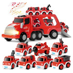8-in-1 Fire Truck Carrier with Pull-Back Toys