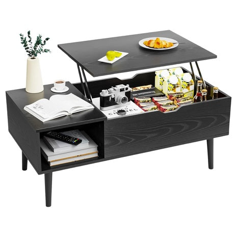 Sweetcrispy Lift Top Wooden Coffee Table W/ Hidden Storage Compartment (Black)