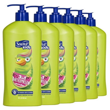 6 Bottles Suave Kids 3-in-1 Tear Free Body Wash, Shampoo & Conditioner