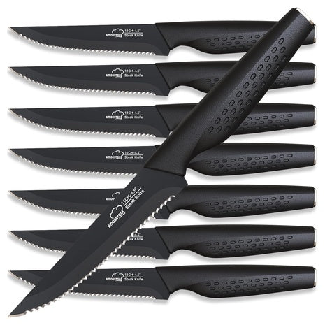8-Piece High Carbon Stainless Steel Serrated Kitchen Knife Set (Elegant Black)