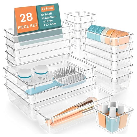 28-Piece Will Oak Clear Drawer Organizer Set