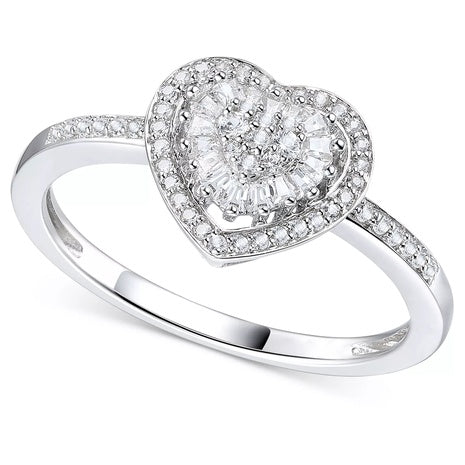 Diamond Cluster Heart Ring in Sterling Silver