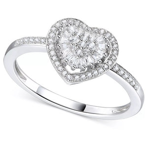 Diamond Cluster Heart Ring in Sterling Silver