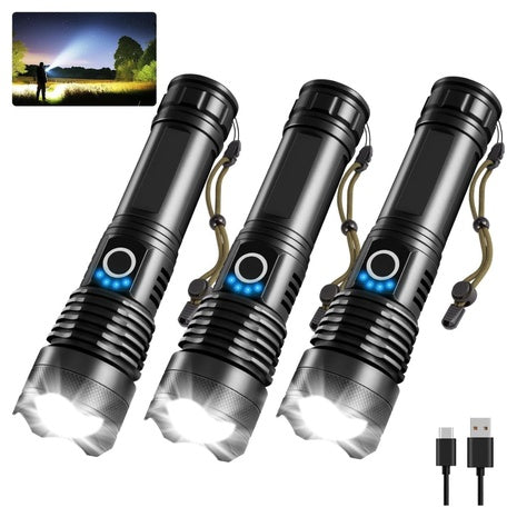 3-Pack High Lumens Rechargeable Super Bright Flashlights
