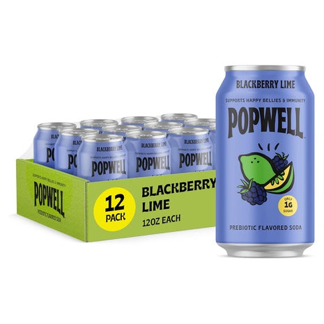 12-Pack Popwell Blackberry Lime Prebiotic Soda