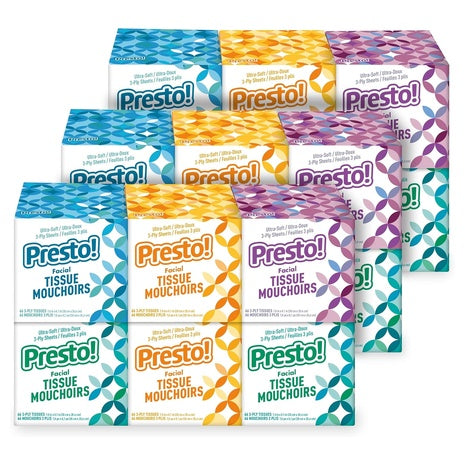 18 Boxes Presto! Ultra-Soft 3-Ply Premium Facial Tissues