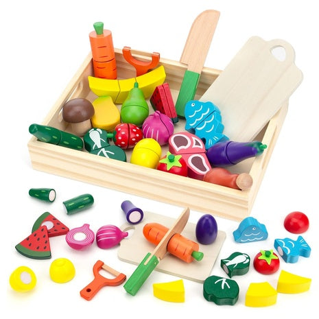 Kids Wooden Cutting Play Food Set