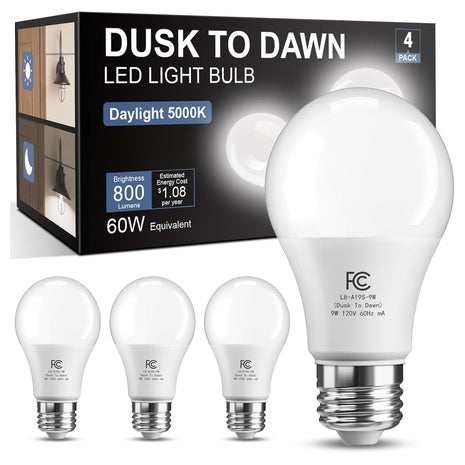 4-Pack Dusk To Dawn Sensor Automatic On/Off Photocell A19 LED Light Bulb