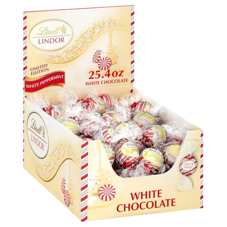 60 Lindt Lindor White Chocolate Peppermint Truffles (Kof-K Dairy)