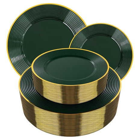 100 Green & Gold Disposable Plates