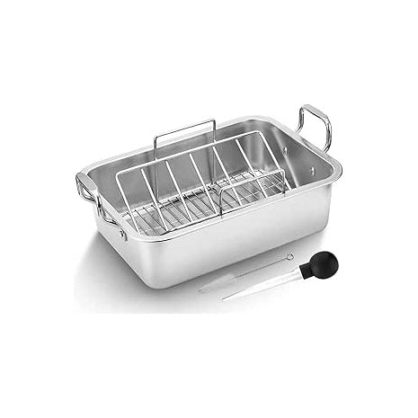 15 Inch Stainless Steel Roasting Pan with Cooling Rack