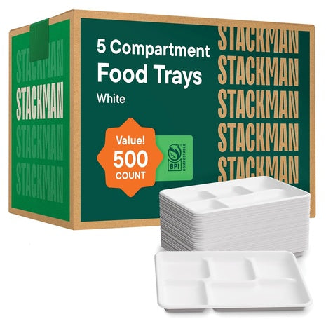 500 Compostable 5-Compartment Paper Plates