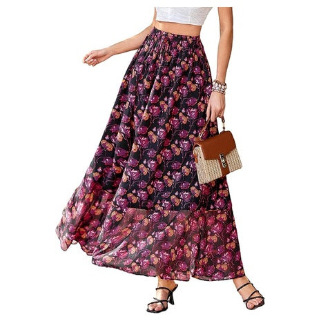 Women's Floral High Waisted Slit Flowy Maxi Long Skirt (Various)