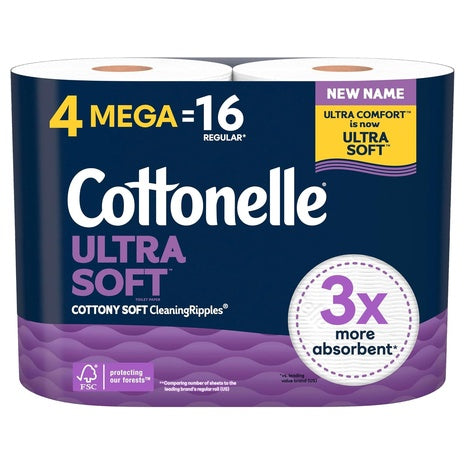 4 Mega Rolls (=16 Reg) Cottonelle Ultra Soft Toilet Paper