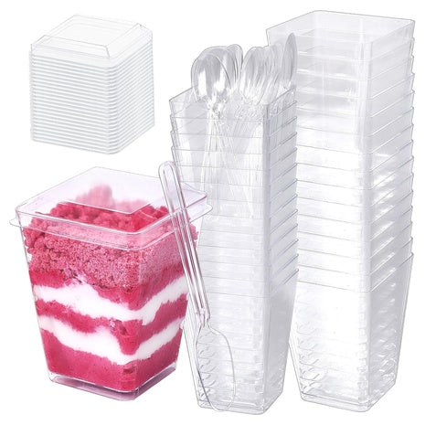60-Pack Clear Plastic Dessert Cups with Lids & Spoons