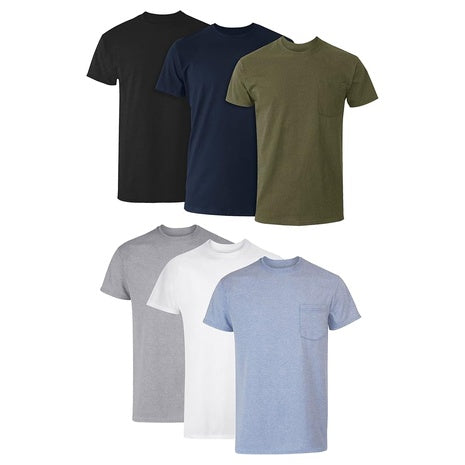 6 Hanes Men's Pocket T-Shirts