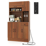 66" Kitchen Pantry Cabinet with Charging Station & Hutch