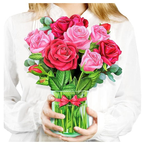 3D Pop Up Paper Flowers Bouquet 12" With Note & Envelope