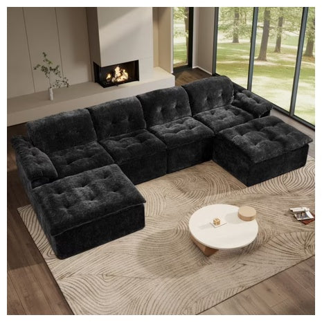 6-Piece U-Shaped Modular Sectional Sofa With 2 Ottomans