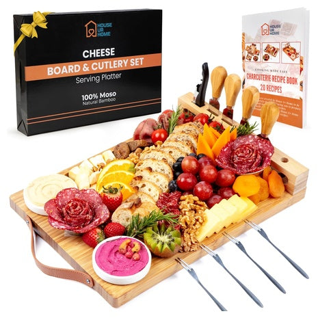 BOGO! Bamboo Charcuterie Boards Gift Set with Leather Handles