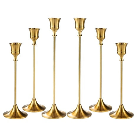 6 Brass Gold Taper Candle Holders