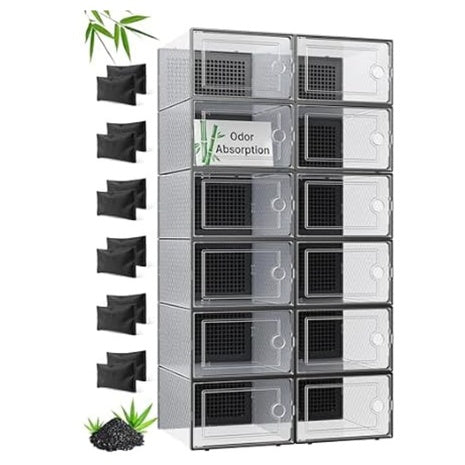 12-Pack Kuject X-Large Shoe Storage Boxes W/Activated Charcoal Packs