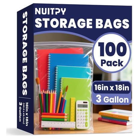 100-Pack 16" X 18" 3-Gallon Zipper Storage Bags With 4 Mil Thickness