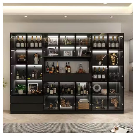 Black Wood 110.2" W Display Cabinet