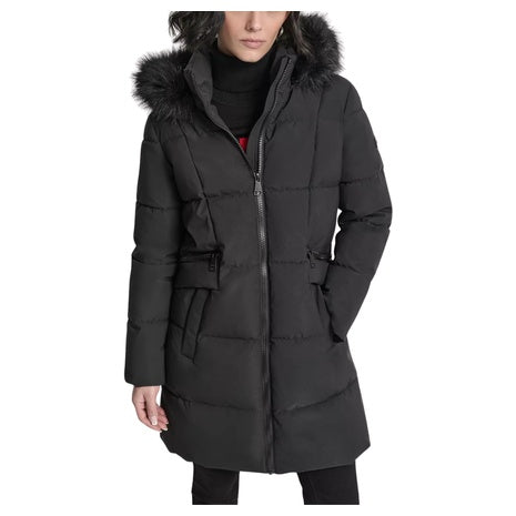DKNY Women's Hooded Zipper Puffer Coat