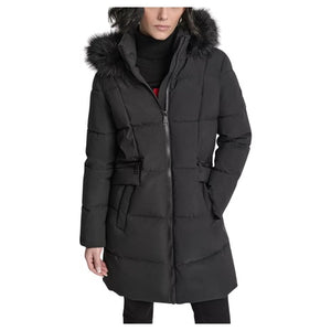 DKNY Women's Hooded Zipper Puffer Coat