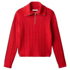 Mango Women's Cable-Knit Zip-Up Neck Sweater