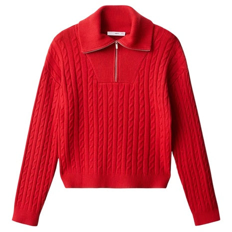 Mango Women's Cable-Knit Zip-Up Neck Sweater