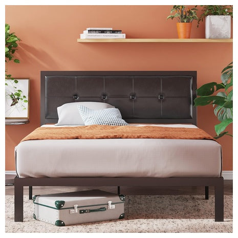 Zinus Metal Platform Bed Frame w/ Faux Leather Headboard