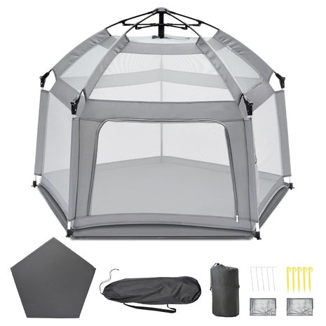 Portable Baby Playpen with Inflatable Mattress & Sunshade