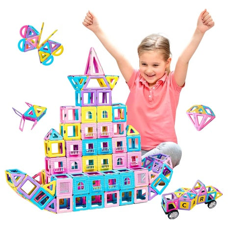 156 Piece Magnetic Tiles with 2 Cars
