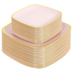 100-Piece Pink & Gold Disposable Plastic Plates