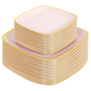 100 Pink & Gold Disposable Square Plates