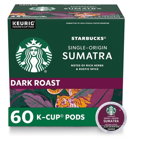 60 Starbucks Sumatra Dark Roast K-Cup Pods