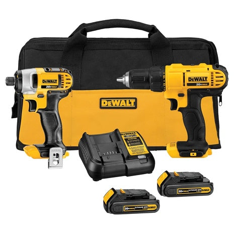 Dewalt 20V Cordless Drill & Impact Driver W/ 2 Batteries, Charger & Bag