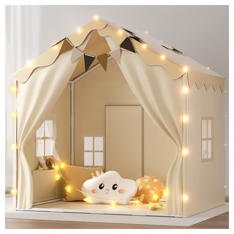 2-in-1 Kids Play Tent with Padded Mat & Lights