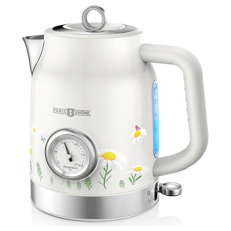 Retro Stainless Steel Electric Kettle with Thermometer