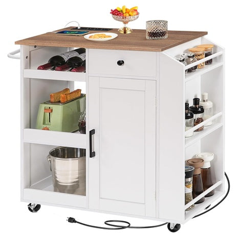Rolling Wood Kitchen Storage Island (3 Colors)