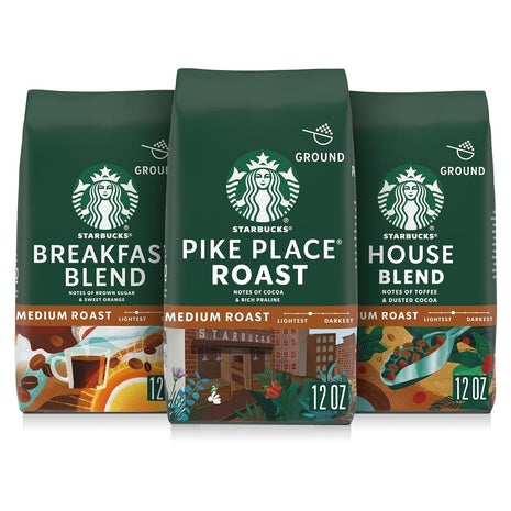 3 Bags Starbucks Ground Coffee Variety Pack