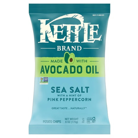9 Bags Kettle Brand Made with Avocado Oil Sea Salt Pink Peppercorn Chips (6oz)